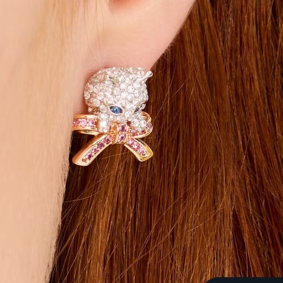 kate spade Jewelry - Kate Spade Glittering Silver and Pink Cat Earrings
